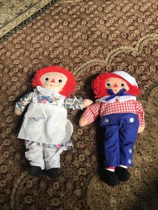 Vintage Knickerbocker Raggedy Ann And Andy Dolls - 14 Inches Tall
