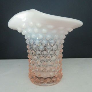 Vtg Fenton Hobnail Opalescent Pale Pink Fading Glass Vase With Ruffled Top