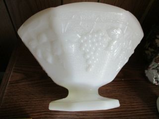 Vintage Milk Glass Pedestal Fruit Bowl - Grape Design - - 9 Inch
