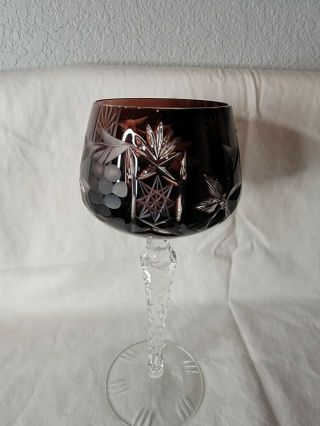 Vintage Czech Bohemian Cut To Clear Crystal Bohemian Wine Stem Glass 8 "