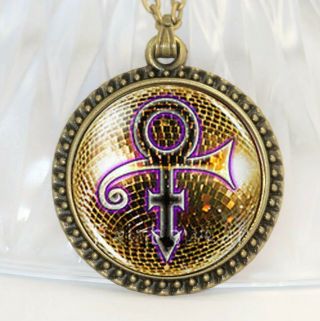 Prince Symbol Disco Ball Necklace - Gold Tone Rope Outline -