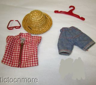 Vintage Tagged Vogue Ginny Doll Outfit Checked Demin Set W/ Glasses & Shoes