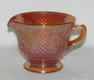 Federal Glass Normandie " Bouquet And Lattice " Marigold Iridescent Footed Creamer