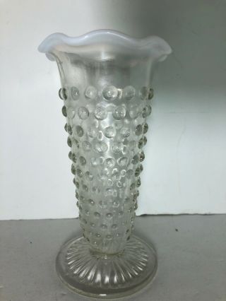 Vintage Fenton Art Glass French Opalescent Hobnail 5 1/2” Vase Ruffled Edge