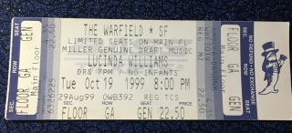 Lucinda Williams Concert Ticket Stub 10 - 19 - 99