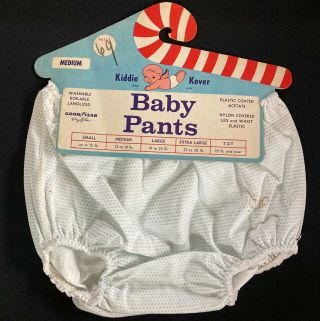 Nos Vtg Size Medium Blue On White Kiddie Kover Baby Pants Plastic - Lined Goodyear