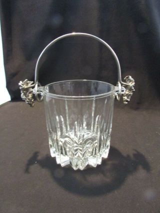 Vintage Heavy Star Crystal Ice Bucket Made In Italy With Grape Metal Handles
