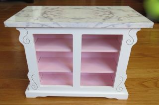 American Girl White / Pink Cabinet With Shelves And Hooks For Kitchen Or Br
