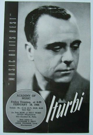 Vintage Flyer/handbill - Jose Iturbi 1944 Academy Of Music Philadelphia