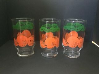 Set Of 3 Vintage Retro Anchor Hocking Orange Juice Glasses Green Leaves Euc