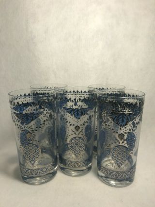 Vintage Silver And Blue Glassware Set Of 5