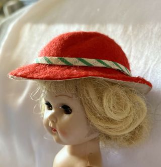 Vintage Doll Hat Ginny Doll Red Felt With Green&white Trim