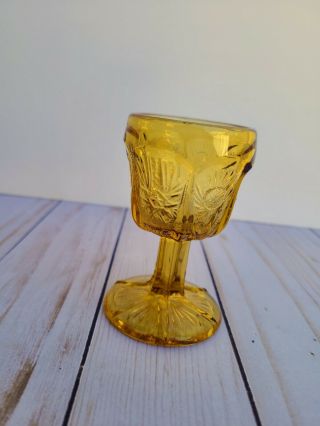 Vintage Amber Glass Small Stemmed Star And Thistle Goblet