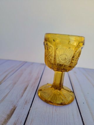 Vintage Amber Glass Small Stemmed Star and Thistle Goblet 2