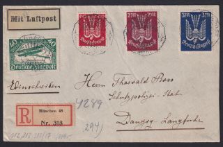 Germany 1922,  Registered Air Mail Cover From Munich To Danzig Via Berlin