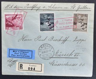 Liechtenstein 1930,  $200,  Scarce First Flight Ffc Airmail Cover Vaduz St Gallen