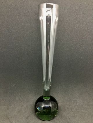Vintage Hand Blown Art Glass With Controlled Bubble Bud Vase Green