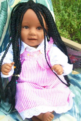Pat Secrist 22 " Cloth Vinyl Doll Long Black Hair Brown Eyes Jilly Bean African