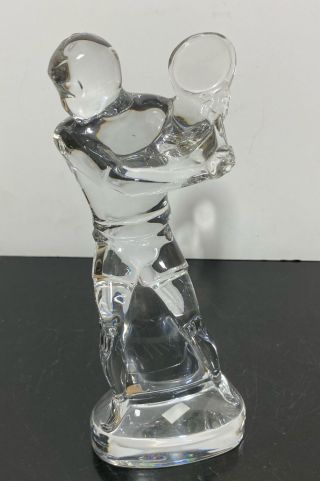 Signed Baccarat France Crystal Clear Glass Tennis Player Art Statue Sculpture