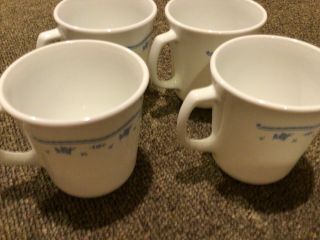 Vintage Corning / Corelle  Morning Blue  4 Coffee Cups White/blue Flowers