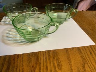 3 Anchor Hocking Block Optic Green Fancy Handle Cups Hold 6 Oz.