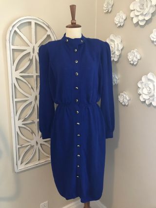 Vintage St.  John By Marie Gray Blue Long Sleeve Santana Knit Dress Sz 12