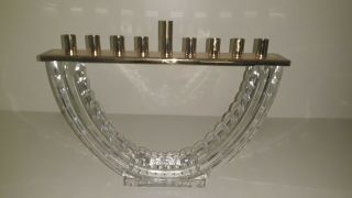 Waterford Crystal & Polished Brass Menorah Judaica