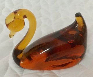 Pilgrim Glass Swan Style Hand Blown Amber Glass Bird Figurine Paperweight