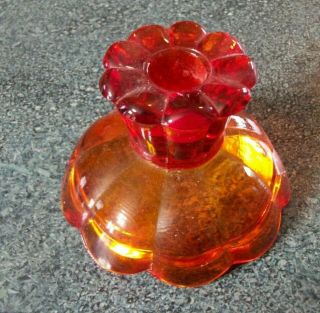 Vintage Amberina Red Scolloped Candle Holder 3 " Tall 4 " Wide Unmarked