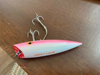 Vintage Antique Minser Lucky Louie Pearl Pink Salmon Plug Lure Great Shape