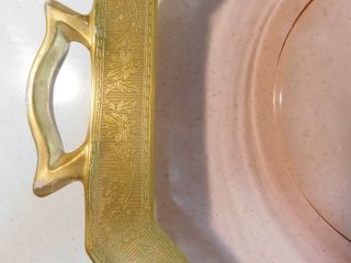 VINTAGE PINK DEPRESSION GLASS CAKE PLATE WITH GOLD TRIM 3