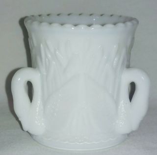 Vintage Westmoreland White Milk Glass Toothpick Holder " Swans In Rushes "