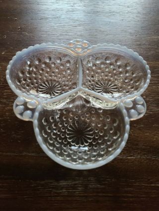 Vintage Fenton Moonstone Opalescent Hobnail Glass 3 Section Relish Candy Dish