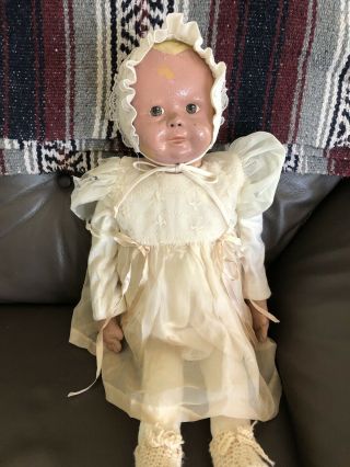 Vintage Marked Martha Chase 24” Painted Latex Hospital Baby Doll