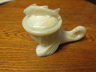 Greentown Glass Souvenir Lidded Dolphin Dish & Lid With 
