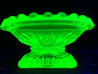 Green Vaseline Glass Salt Cellar Dip Candle Holder Uranium Urn Glows Celt Yellow