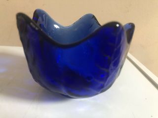 Cobalt Blue Small Bowl With Leaf Design On It