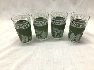 4 Vintage Jeanette Hellenic Jasperware Grecian Green Wedgewood 10oz Glasses Set