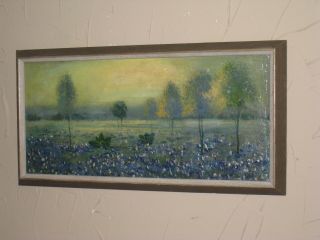 " Browning " Antique Texas Hill Country Oil Painting Bluebonnets