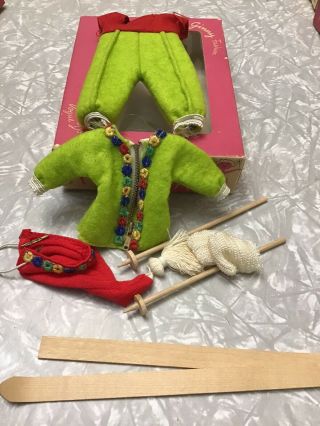 Vogue Ginny Doll Outfit Tagged Green Felt Floral Ski Skiing Accessory Box Vogue