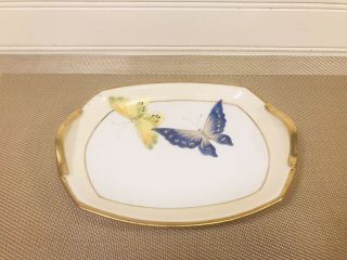 Antique Vtg Blue & Yellow Butterflies Handpainted Nippon Dish