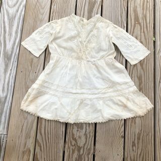 Antique Victorian Edwardian Girls White Cotton Lace Embroidered Lawn Dress