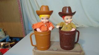 Vintage 1972 General Mills Fun Group Kenner Cowboy & Cowgirl With Sip Along Cups