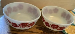 2 Red And White Maple Leaf Cereal/soup Bowl Hazel Atlas