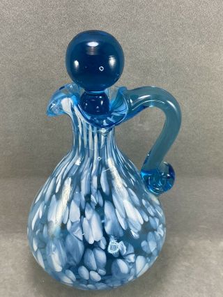 Vintage Rainbow Art Glass Co Cruet/decanter Splatter Blue & White