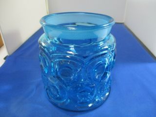Vintage L E Smith Coffee Canister Moon & Stars Blue 5 1/4 " Tall No Lid