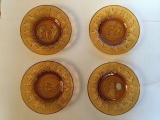 Vintage Tiara Amber Indiana Glass - Children’s Nursery Rhyme Plates - Set Of 4