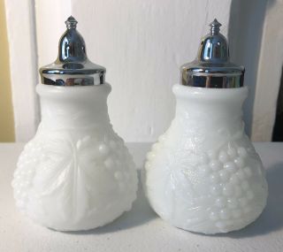Antique Salt And Pepper Imperial Glass Company Grapes And Leaves Milk Glass