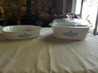 Corning Ware Blue Cornflower 1/2 Qt And 1 Qt Casserole Dishes With One Lid