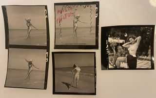 5 Vintage Bunny Yeager Nude Model Contact Sheet Photos,  From Yeager Archive